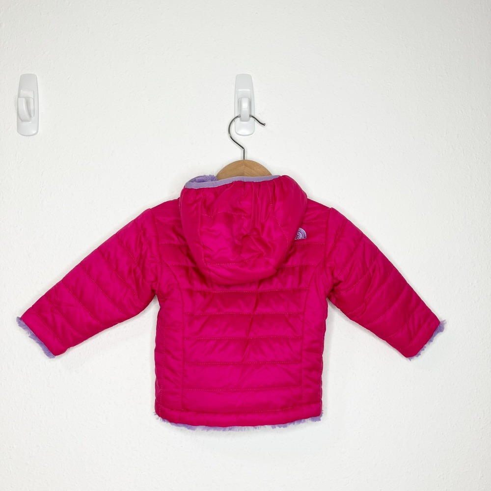 The North Face Mossbud Swirl Reversible Puffer Jacket Pink Purple Hood 3-6 month - Picture 5 of 10